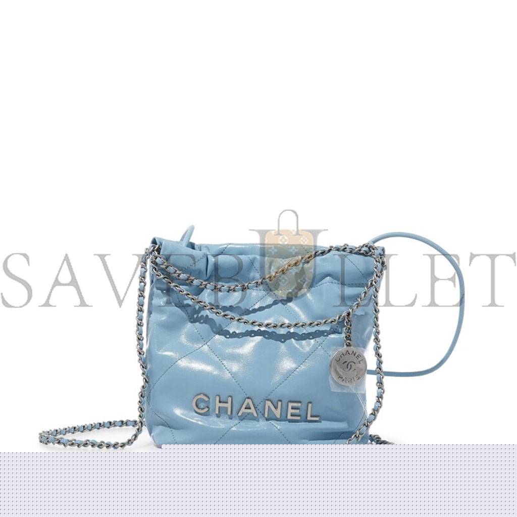 Ch*el light blue quilted calfskin mini 22 bag silver hardware as3980 (20*19*6cm)